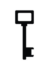 Old ornate key vector icon isolated on white. Antique key silhouette.