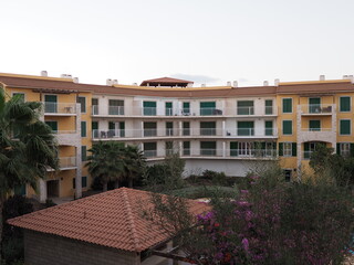 Buildings and exotic tropical plants on Sal island in Cape Verde