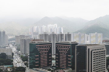 Aerial shot  of the urban skyline of Hong Kong