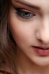 Closeup shot of human female face.