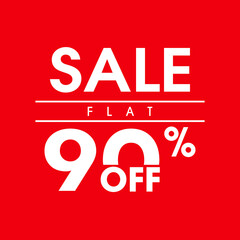 90 percent price off icon, label or tag. Sale banner. RED discount badge or Discount offer price sign. Vector illustration