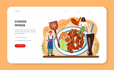 Buffalo wings web banner or landing page. Chicken wings cooking