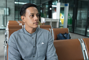 Fototapeta premium Portrait man at room in the airport