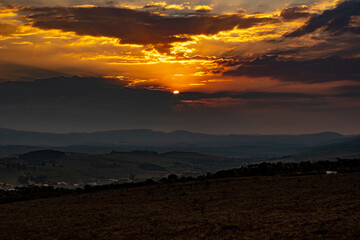 sunset in the city of Carrancas, State of Minas Gerais, Brazil