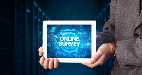 Person holding tablet, business concept