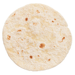  One mexican burrito tortilla over white isolated background