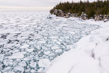View of the frozen Lake Huron in Bruce Peninsula National Park, Ontario, Canada
