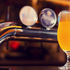 glass of beer on wooden table square