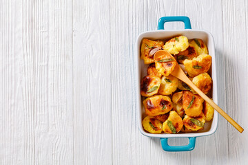roasted squashed potatoes with garlic and sage