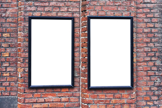  Two empty blank banner on brick surface