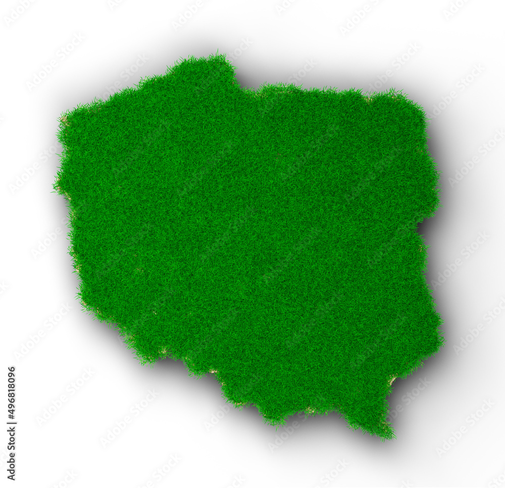 Aufkleber 3d rendering of the poland map in grass and rock texture on a white background