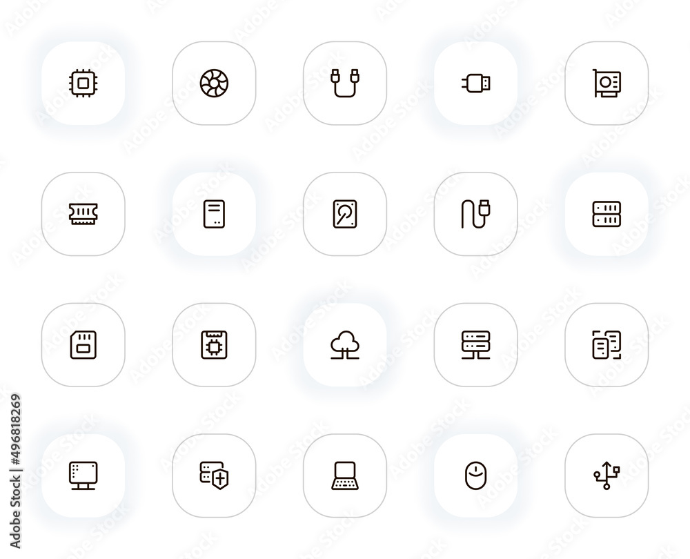 Poster hardware components line icons set. editable stroke. 24x24 pixel perfect.