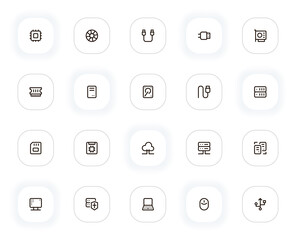 Hardware components line icons set. Editable Stroke. 24x24 Pixel Perfect.