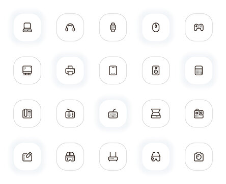 Computers and devices line icons set. Editable Stroke. 24x24 Pixel Perfect.