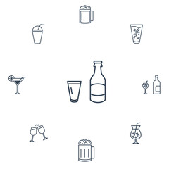 Alcohol and cocktails icons set . Alcohol and cocktails pack symbol vector elements for infographic web