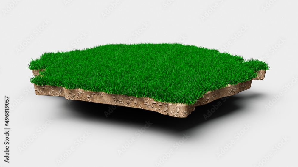 Aufkleber 3d rendering of the sierra leone map made of grass and rock texture on a white background