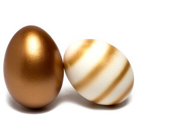 concept golden Easter eggs decorated white background