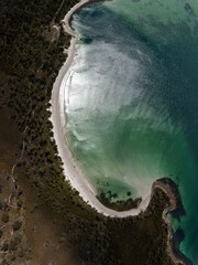 tasmanian coastal landscape in australia. aerial photos of rocky ocean views in southern tasmania....