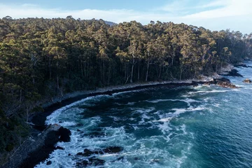 Crédence de cuisine en verre imprimé Mont Cradle tasmanian coastal landscape in australia. aerial photos of rocky ocean views in southern tasmania. showing towns and farms.