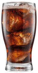 Cold glass of cola drink with ice cubes isolated on white background. File contains clipping path.
