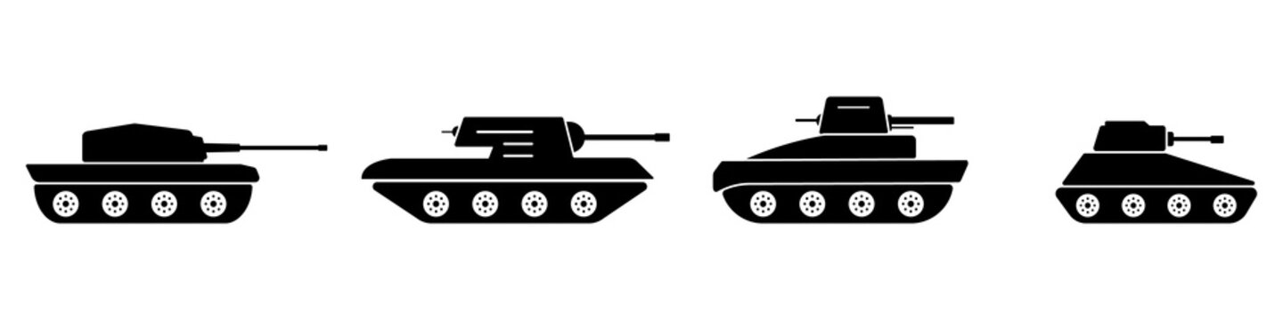 Panzer Vehicle Force Pictogram. Military Tank Silhouette Icon. Tank Army Black Symbol. Armed Machine Weapon Icon. Army Transportation Logo. Defense War Ammunition. Isolated Vector Illustration