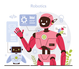 Cyber engineering concept. Robotics' constructing developing and setting