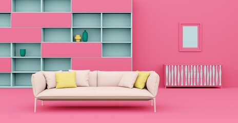 3d Abstract interior. Interior template.