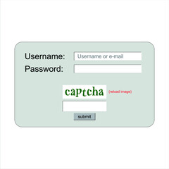 username and password  i m not a robot captcha. concept of authentication of human identity or enter to the web site. modern logotype graphic design element  on background