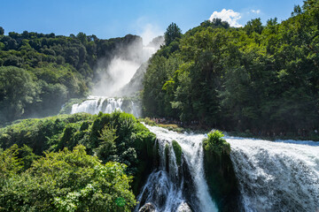 Closeup of Cascata Delle Marmore waterfall in Umbria, Italy