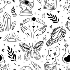 Witchcraft and magic seamless pattern.