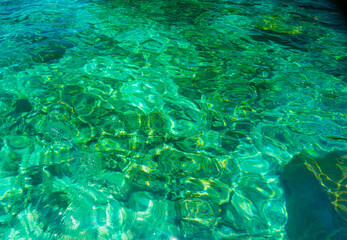 Naklejka na ściany i meble Blue sea texture, swimming pool water background,.Ripple Sun Reflection Background,