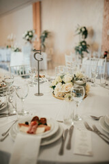 Wedding detail , decoration flowers, table setting.