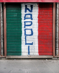 Kiosk with the Italian flag painted on it in Naples Italy