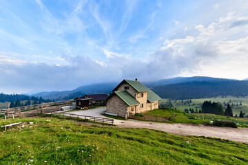 Malga Pioverna di Sotto near Coe pass. Folgaria, Cimbra Alp, Trento province, Trentino Alto-Adige, Italy, Europe. 