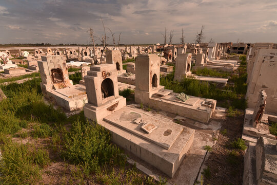 Old cemetery with many gravestones