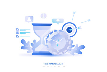 Time Management vector Illistration. Organization of work process. Target, work, deadline