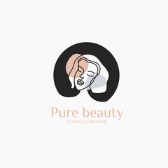 Woman face logo - beauty studio and cosmetic brand template.
