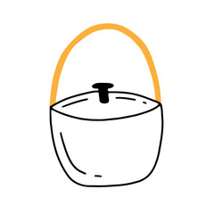 A camp pot for cooking in a simple cute doodle style. Vector isolated illustration.