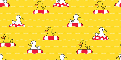 duck seamless pattern vector rubber duck swimming pool ring wave bird farm fish cartoon scarf isolated repeat wallpaper tile background gift wrapping paper illustration animal doodle design