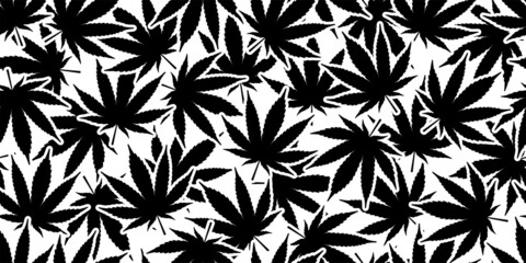 Fototapeta premium Weed seamless pattern Marijuana vector cannabis leaf scarf isolated plant flower repeat wallpaper tile background illustration design