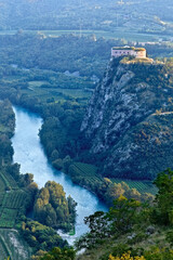 Fort Wohlgemuth on the top of Mount Castello overlooks the Adige river. Rivoli Veronese, Verona province, Veneto, Italy, Europe.