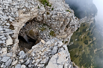 Austro Hungarian fortifications of the Great War at Mount Testo. Pasubio, Trentino, Italy.