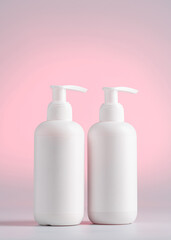 Blank white Bottles for Cosmetics, Mock up Cream Jar on a Pink light background, Packaging for Cosmetics without logo and label