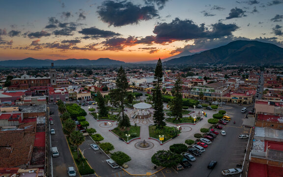 Panoramic view over the central park of Tuxpan, Jalisco, Mexico