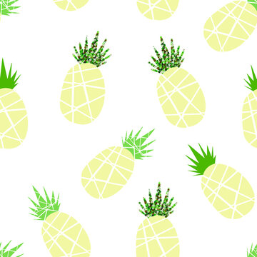 Vector glittering pineapple design. Trendy seamless pattern of pineapple with sequin elements. Pineapple pattern made from geometry shapes. Illustration for children's prints on t-shirts.