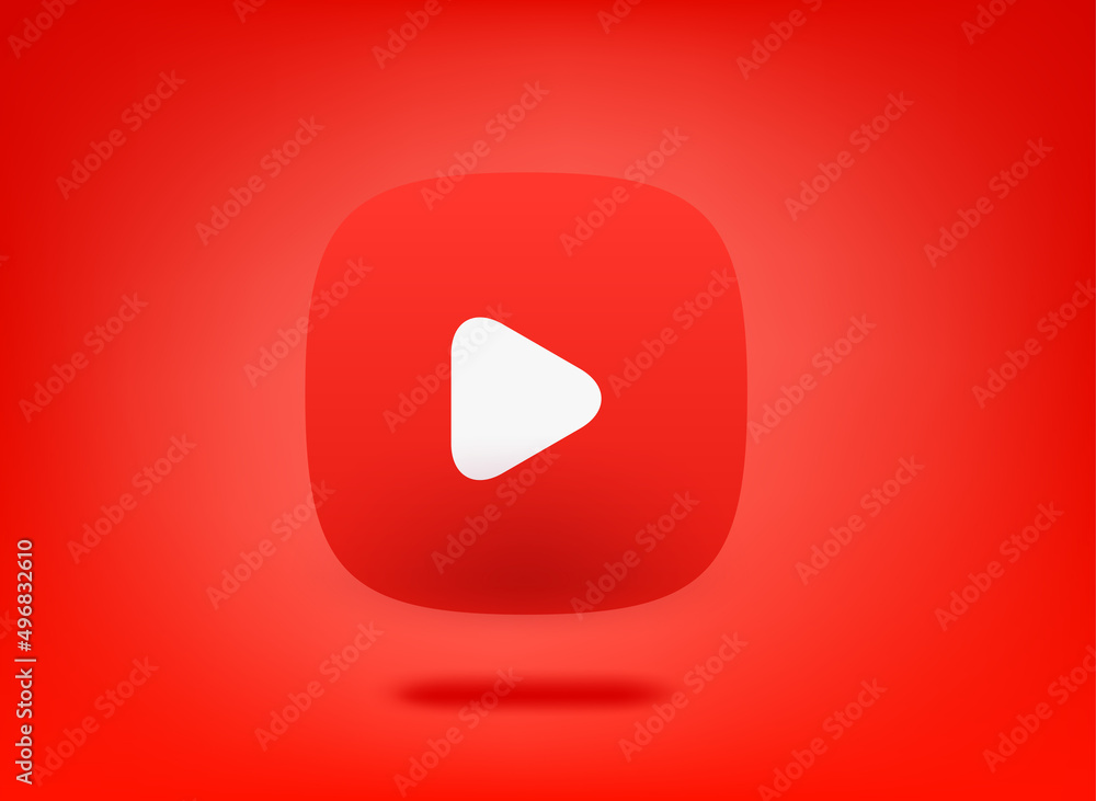 Poster red play button on red backgrond. 3d vector illustration