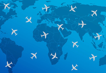 World migration concept with aircrafts. Vector illustration