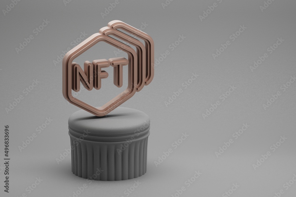 Leinwandbilder Beautiful abstract illustrations NFT Collection symbol icons on a column stand and wonderful background. 3d rendering illustration. Background pattern for design.