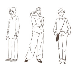 イラスト　ベクター　女性　ファッション　線画