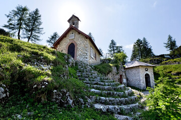 The church of Mount Lozze and the ossuary in memory of the battle of Mount Ortigara. 